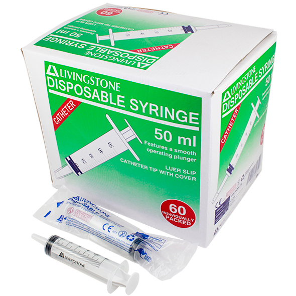Syringe 60ml Catheter Toomey Tip with Cap Latex Free Hypoallergenic