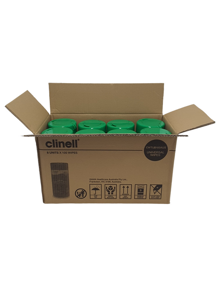 Clinell Universall Wipes (CWTUB100AUS) 100 wipes /Tube - 8 Tubes/ctn