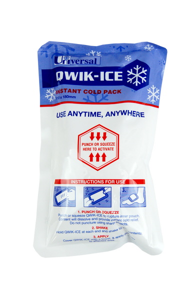 Qwik-Ice Instant Cold Pack, Ammonium Nitrate Free, 18 x 11cm, 198 Square cm, Recyclable Polyethylene & Nylon Pouch, Each