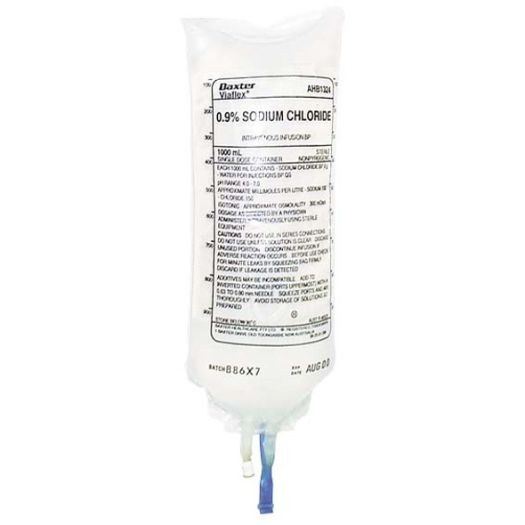 Baxter Intravenous IV Infusion 0.9 Percent Sodium Chloride, 1 Litre, Loose (AHB1324)