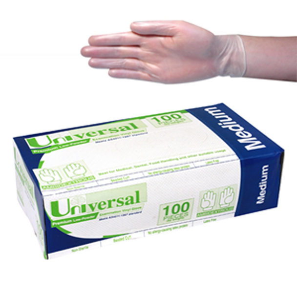 Universal Vinyl Examination Gloves Recyclable Low Powder Clear HACCP Grade