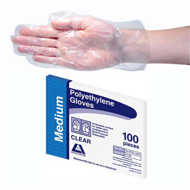 Disposable Polyethylene Gloves Embossed Ambidextrous Recyclable Clear All Sizes