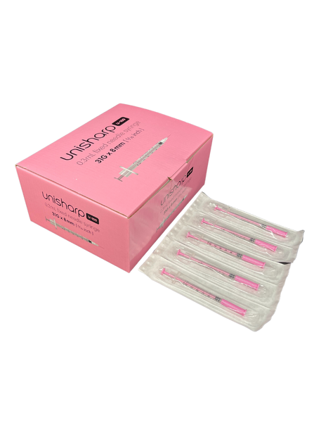 Terumo Unisharp 0.3mL Needle Syringe 31G x 8mm Pink U31PK