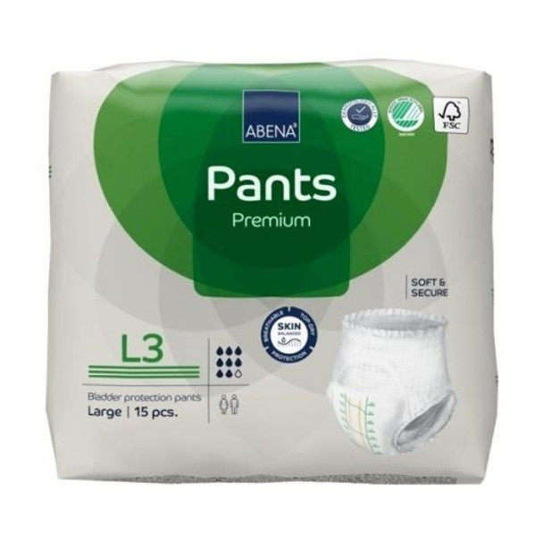 Abena Pants L3 Large Waist 100 140cm Unisex 2400ml White/ Green Stripe (15pcs / Pack) - Box of 6 Packs