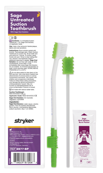 Sage Untreated Suction Toothbrush w Applicator Swab & Oral Solution Burst