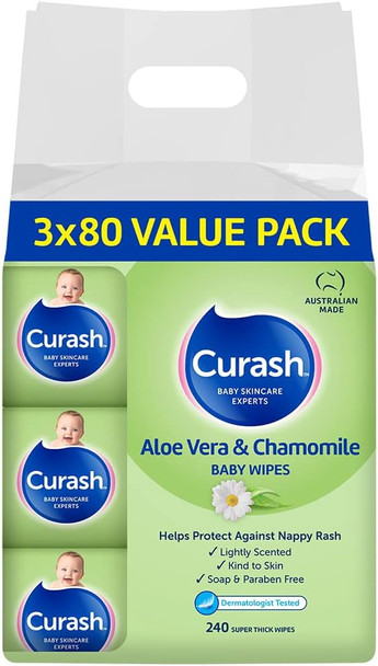 Curash Babycare Aloe Vera & Chamomile 80wipes/ pack - 3packs/ ctn