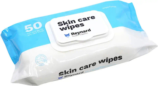 Reynard Health Supplies Skin Care Wipes, Dermatologically Tested & Approved, 20cm x 33cm, (50 Wipes, Pack of 12) - Box of 12