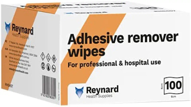 Reynard Health Supplies Adhesive Removal Wipes, Individually Sealed, White, 6 x 6 cm - Box of 100