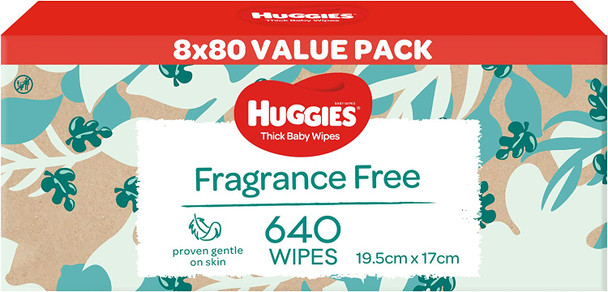 Huggies Thick Baby Wipes Fragrance Free | 640 pack