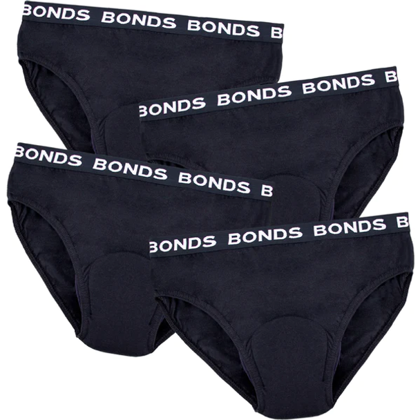 Women's Bonds Hipster with incontinence pad Black,Each - All Sizes