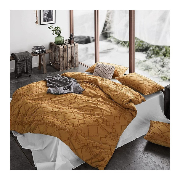 CleverPolly Tufted Quilt Cover Set - Caramel - Size Double