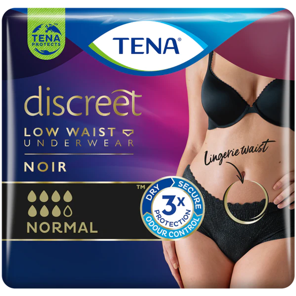 Tena Discreet Low Waist Incontinence Underwear Black (Disposable), Medium - Large