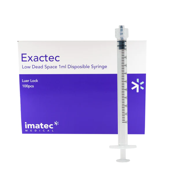 Exactec 1mL Low Dead Space Luer Lock Syringes By Imatec Medical, Box of 100 (EXT1mL) 