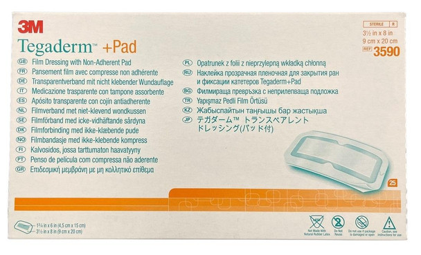 3M Tegaderm + Pad Dressing 9cmx20cm Adhesive Transparent 3590 Each