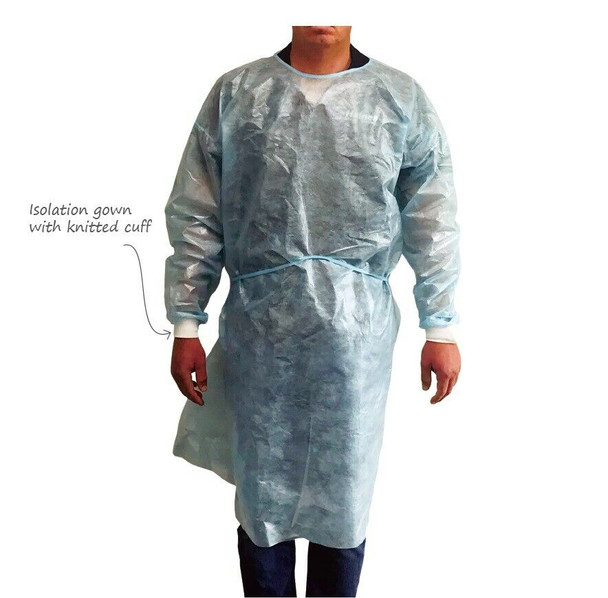 10 Pcs, LEVEL 3 Isolation Cover Gown Blue, Knit cuff, Dental