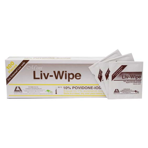 Mini Liv Wipe 10pct Povidone Iodine Wipes 55 x 50mm