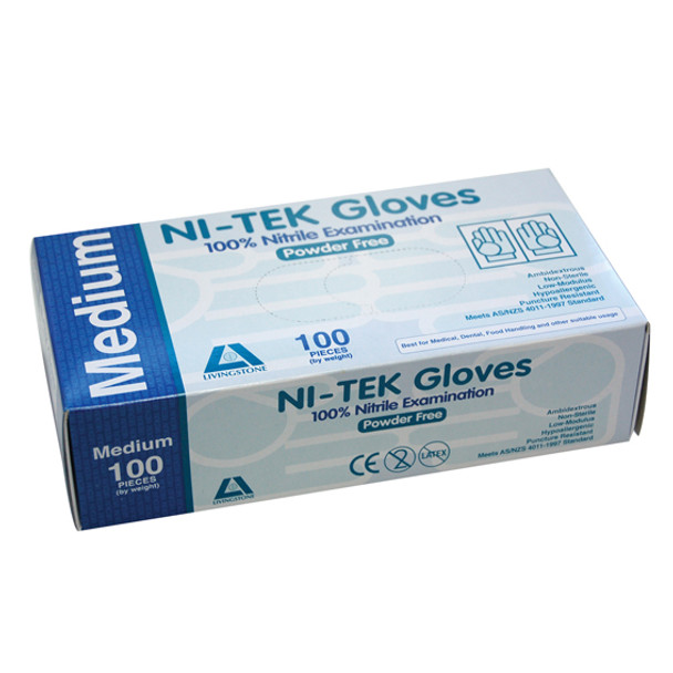 Ni-Tek Nitrile Premium Gloves, AS/NZ, Powder Free, Medium, B