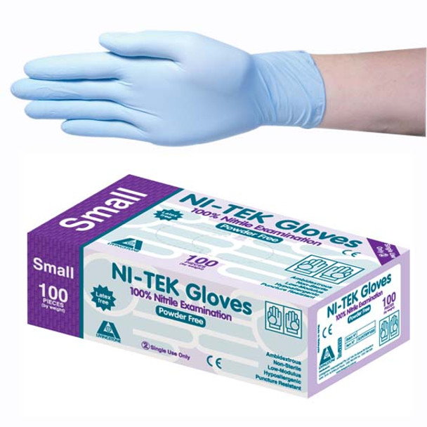 Ni Tek Nitrile Premium Gloves AS/NZ Powder Free Small Blue