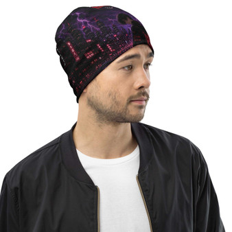 Le NaMo Violet Thunder Rebellion All-Over Print Beanie