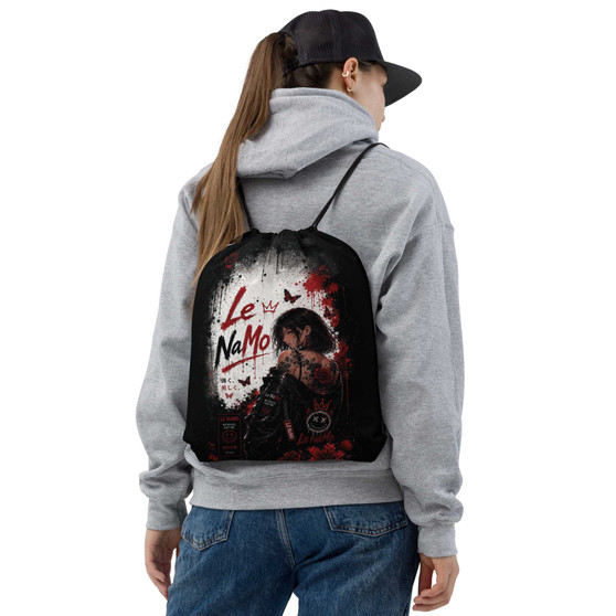 Le NaMo Crimson Rose Rebellion Drawstring Bag