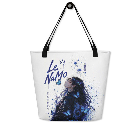 Le NaMo Blue Butterfly Serenity All-Over Print Large Tote Bag