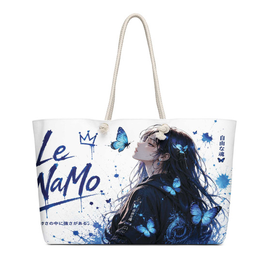 Le NaMo Blue Butterfly Serenity Oversized Weekender Bag