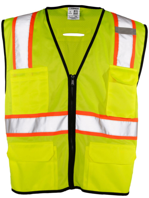 6 Pocket Contrasting High Visability Vest (Fall Protection Compatible) Lime, Class 2, 6 Pocket Contrast Mesh Vest, Size S-M