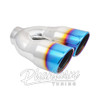 VIBRANT / STAINESS STEEL EXHAUST TIP / 2.50 INCH INLET / DUAL 3.50 INCH OUTLET (VIB1326B) *** ROUND / SINGLE WALL / ANGLE CUT / ROLLED EDGE / BURNT BLUE FINISH ***
