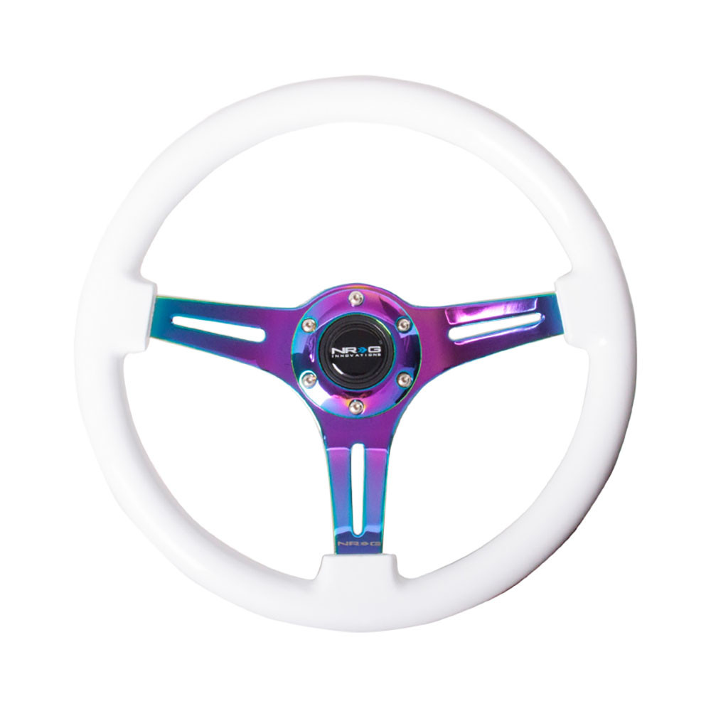 NRG / UNIVERSAL STEERING WHEEL / NEO CHROME SPOKE / WHITE WOOD GRIP (ST-015MC-WT) *** 350 MM DIAMETER / 1.50 INCH DEEP DISH