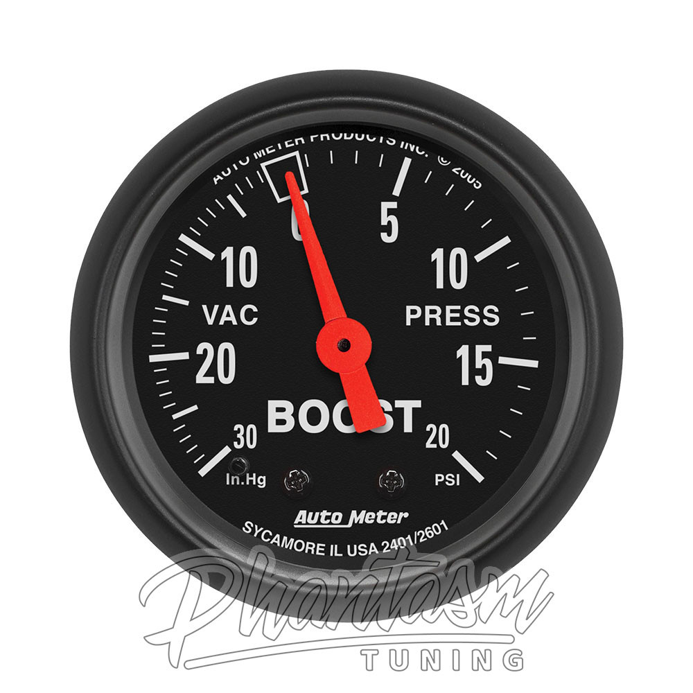 AUTO METER / BOOST-VACUUM / MECHANICAL GAUGE (2601) *** Z-SERIES / 20 PSI / BLACK FACE / BLACK BEZEL