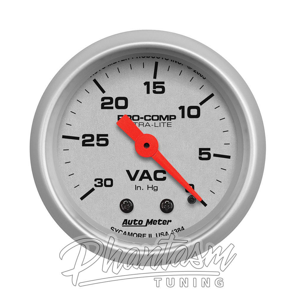 AUTO METER (4384) 30 IN HG, VACUUM GAUGE (ULTRA-LITE SERIES) SILVER FACE / SILVER BEZEL