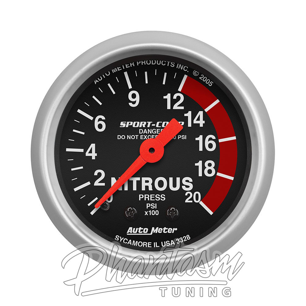 AUTO METER (3328) 0-2000 PSI, NITROUS PRESSURE GAUGE (SPORT-COMP SERIES) BLACK FACE / SILVER BEZEL