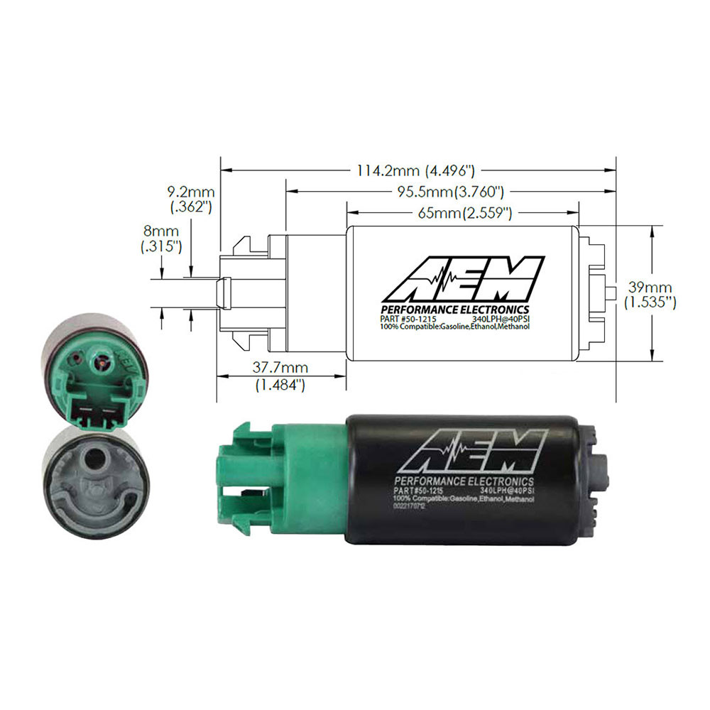 AEM / 340 LPH / GAS + E85 COMPATIBLE / HIGH FLOW FUEL PUMP WITH HOOKS (50-1215) *** UNIVERSAL APPLICATIONS