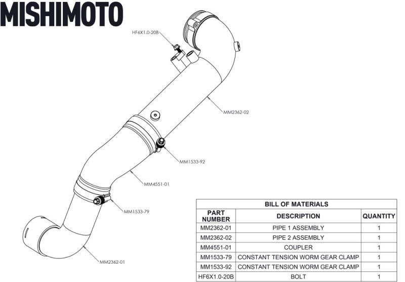 MISHIMOTO / INTERCOOLER CHARGE PIPE / BLACK COLOR (MMICP-SUP-20BK) *** TOYOTA GR SUPRA (2020-2023) 3.0L TURBO