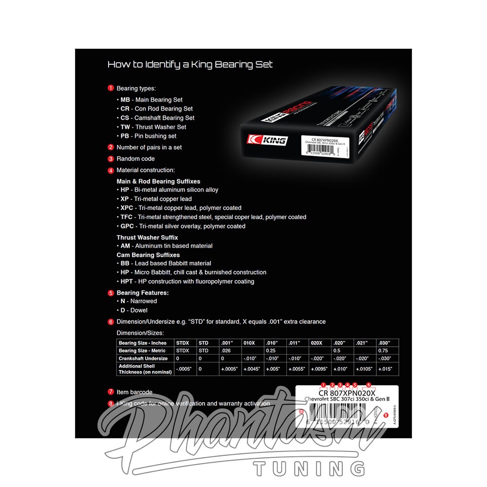 KING / MAINS / RACE ENGINE BEARING SET (MB5259XPC-STD) *** ACURA INTEGRA (1994-2001) B18B / LS / NON-VTEC ENGINE