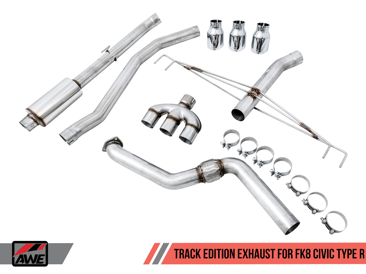 AWE / TRACK EDITION / CAT-BACK EXHAUST SYSTEM / TRIPLE BLACK TIPS (3020-53002) *** HONDA CIVIC TYPE-R (2017-2021) FK8 / 2.0L TURBO