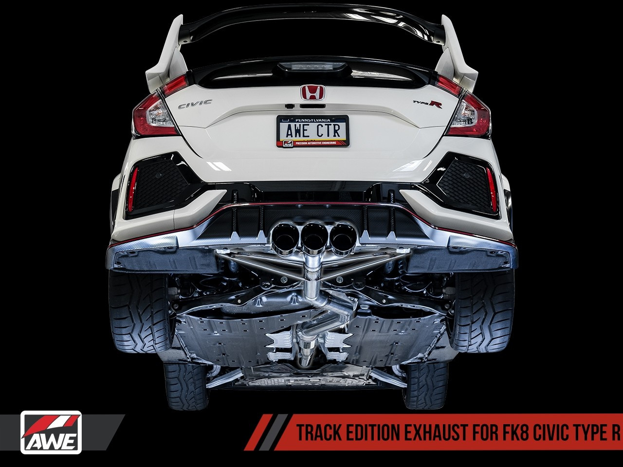 AWE / TRACK EDITION / CAT-BACK EXHAUST SYSTEM / TRIPLE BLACK TIPS (3020-53002) *** HONDA CIVIC TYPE-R (2017-2021) FK8 / 2.0L TURBO
