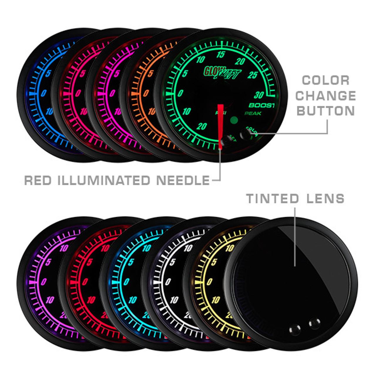 GLOWSHIFT / ELITE 10 COLOR / OIL 100 PSI / PRESSURE GAUGE (GS-ET04)