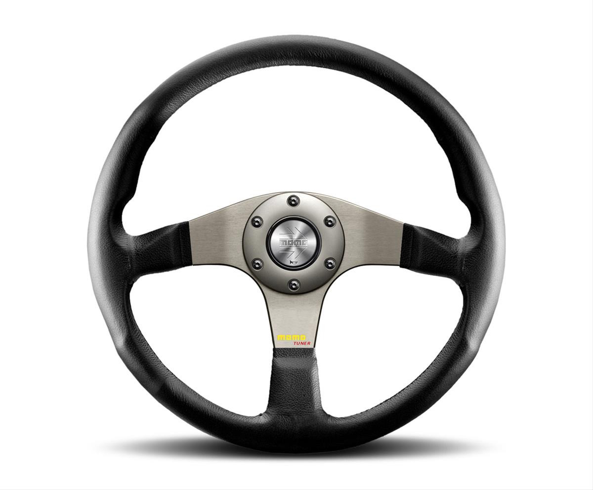 MOMO / TUNER / 350 MM STEERING WHEEL / BLACK LEATHER / GUN METAL SPOKE / BLACK STITCH (TUN35BK0S) *** DISCONTINUED ONCE SOLD OUT