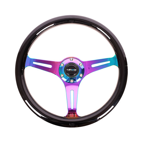 NRG / UNIVERSAL STEERING WHEEL / NEO CHROME SPOKE / BLACK WOOD GRIP (ST-015MC-BK) *** 350 MM DIAMETER / 1.50 INCH DEEP DISH