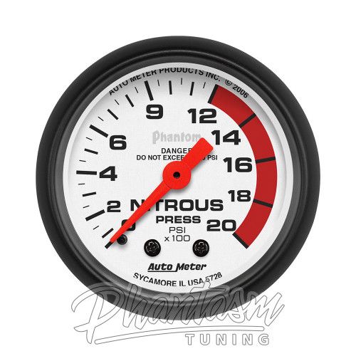 AUTO METER (5728) 0-2000 PSI, NITROUS PRESSURE GAUGE (PHANTOM SERIES) WHITE FACE / BLACK BEZEL