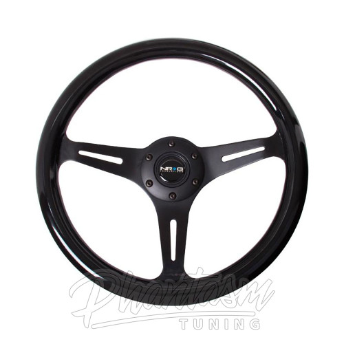 NRG / UNIVERSAL STEERING WHEEL / BLACK SPOKE / BLACK WOOD GRIP (ST-015BK-BK) *** 350 MM DIAMETER / 1.50 INCH DEEP DISH