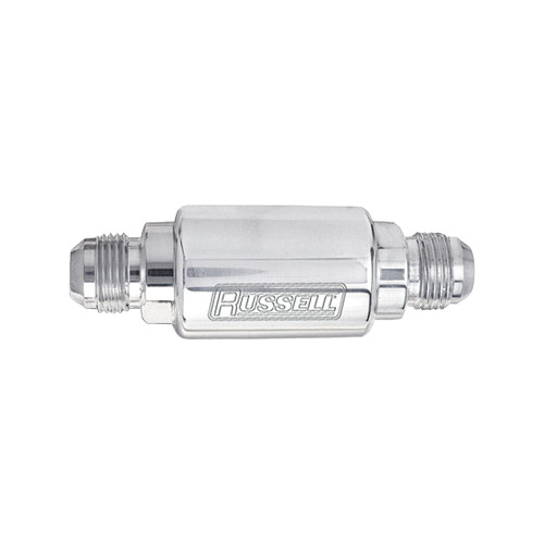 RUSSELL / INLINE FUEL FILTER / -8AN INLET / -8AN OUTLET / POLISH FINISH (650110)