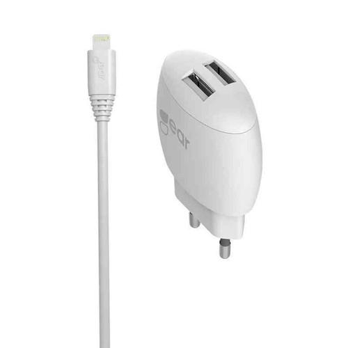 GEAR Lader 220V 2xUSB 2.4A Lightning Kabel Rund 1m MFI GEAR Lader 220V 2xUSB 2.4A Lightning Kabel Rund 1m MFI