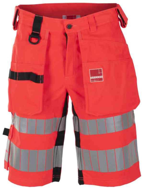 Håndverksshorts Veidekke HiVis kl.2 rød/svart str 64