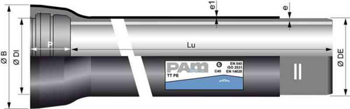 DN400 duktilt rør 1-kamret C30 utv. PE-G belegg 2.2 mm. PAM DN400 duktilt rør 1-kamret C30 utv. PE-G belegg 2.2 mm. PAM