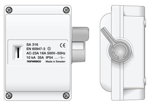 Sikkerhetsbrytere Norwesco/Acte SA 3pol 16A hvit/grå