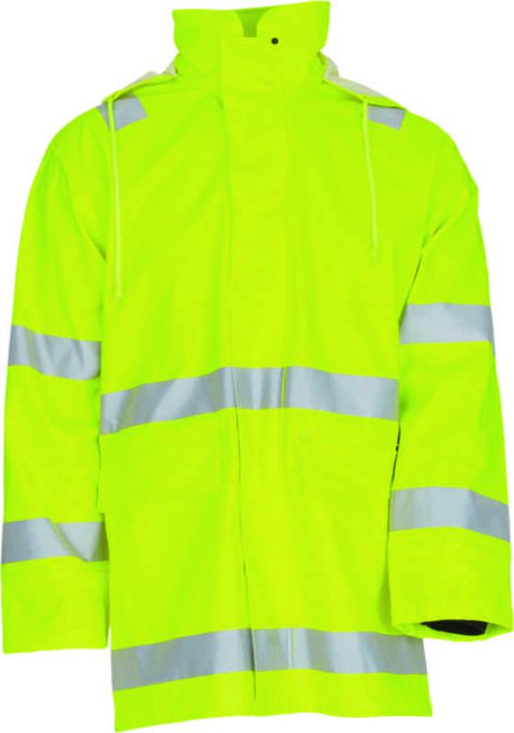 REGNJAKKE 240D63A GUL S HI-VIS STRIKKEPOL PU/PVC BELAG REGNJAKKE 240D63A GUL S HI-VIS STRIKKEPOL PU/PVC BELAG