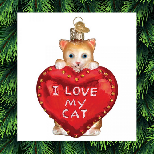 Old World Christmas I Love My Cat Christmas Tree Ornament  Santas Christmas World Free USA shipping orders over $35