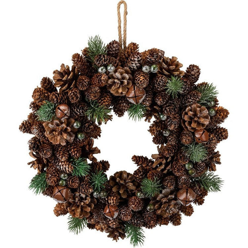 Primitives by Kathy Pinecone Bell and Berry Christmas Holiday 14 Inch Wreath Santas Christmas World Free USA shipping orders over dollar 35